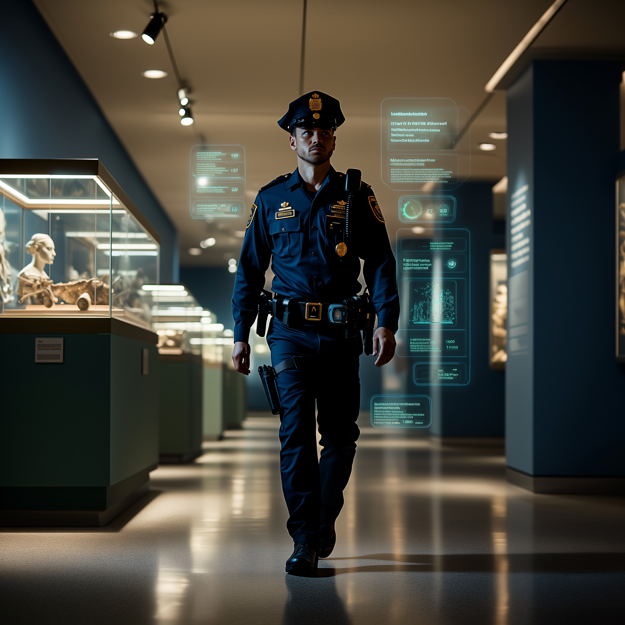 Security guard with AI-powered interfaces in museum